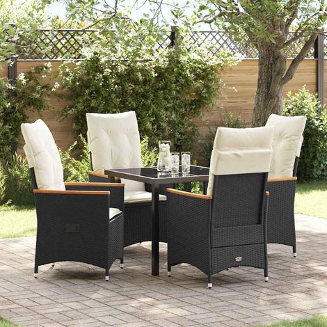 vidaXL Garten Essgruppe mit Kissen 5 pcs Schwarz Poly-Rattan (1/5)