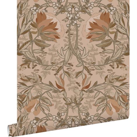 papier peint fleurs vintage de style art nouveau terracotta  - ESTAhome (1/5)