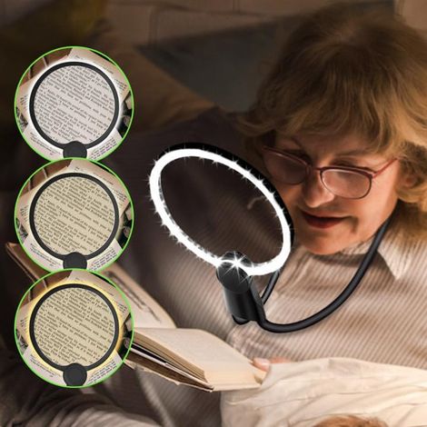 Freihändige Leselupe, Freihändige Lupe mit Licht, 3-in-1-Seitenlupe für Sehbehinderte, flexibler Schwanenhals, Lesehilfe für Senioren, zum Lesen, Reparieren und Nähen