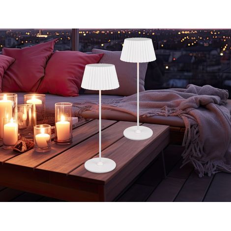 2er SET Akku LED Tischlampen kabellos für Innen & Außen, Weiß - Höhe 39cm