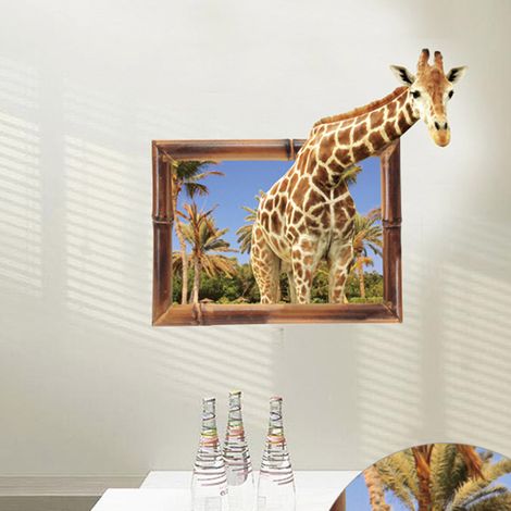 Décor mural 3D stéréoscopique Girafe, stickers sol et mur pour chambre, salon, fond de commerce, autocollants panoramiques réalistes, décoration intérieure (1/3)
