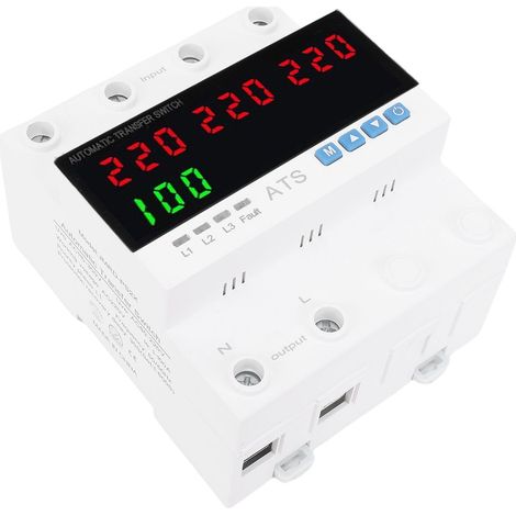 Commutateur de transfert automatique 100 A triphasé avec protection contre les sous-tensions pour groupe électrogène domestique et onduleur de réseau. Affichage LED 4 chiffres. (1/5)