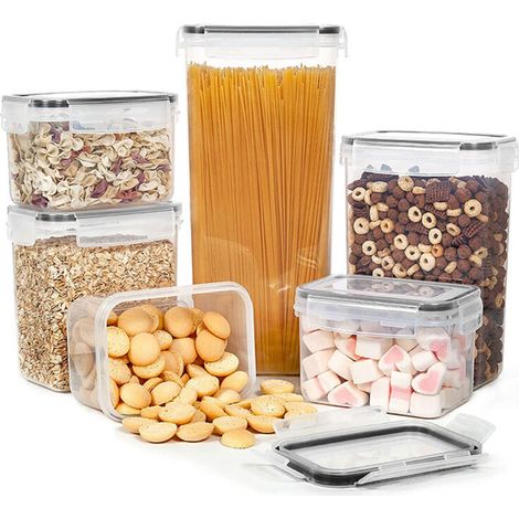 1.4L Boite de Rangement Cuisine Lot de 10, Bocaux Hermetiques Alimentaires en Plastique Scellée avec Couvercle, pour Stocker Les Cereales, Pâtes, Farine, Nourriture pour Animaux de Compagnie (1/4)