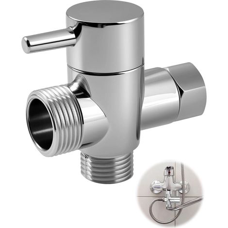 Vanne 3 Voies, Vanne de Dérivation Commutateur, Valve 3 voies en laiton massif Douchette Composants de Douche Raccord universels Finition Chromée, Chrome Poli (1/5)