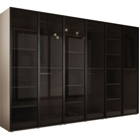 Armoire beige sable avec verre antisol – Dimensions 300 x 200 x 51 cm – Panneaux stratifiés – Porte à charnières – 3Xe Living