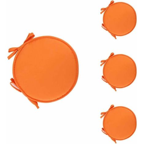 Set of 4 Round Chair Pad Round Cushion for Dining Table and Chair with Drawstring 38cm orange