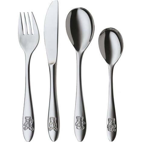 set de couverts enfant 4 pièces, couverts enfant en acier inoxydable, couverts pour enfants à partir de 3 ans, poli, passe au lave-vaisselle (1/4)