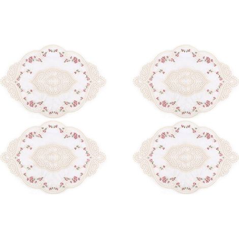 4 Pièces Napperons de Table en Dentelle Ovale Vintage Napperons Brodés de Fleurs Exquises Tapis de Vase 12,2 X 16,9 Pouces