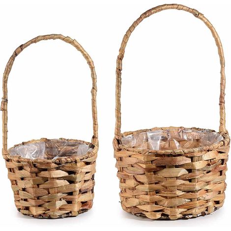Cestini in giacinto intrecciato con manico alto, Grande: Ø 27 cm x 16 H