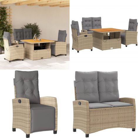 4-tlg. Garten-Essgruppe mit Kissen Beige Poly Rattan - Gartenbank - Gartentisch (1/5)