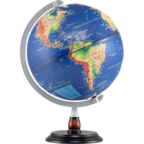 COSTWAY Globe Terrestre Lumineux, Lampe de Nuit Globe Antique de 30CM avec Support en Bois et Carte Claire, Jouet Éducative/Géographique pour Enfants Adultes, Décoration pour Maison École (1/5)