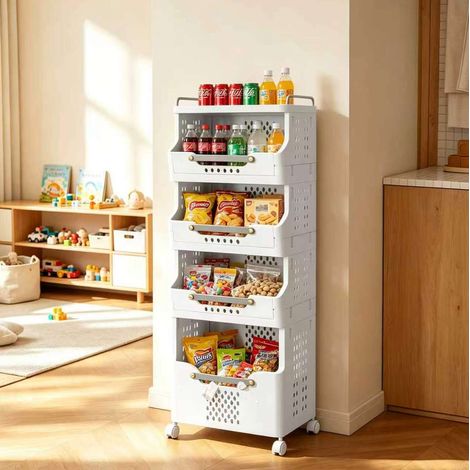 Carro organizador de 4 niveles 30 x 40,9 x 110 cm de polipropileno gris crema con ruedas - CHICFURN (1/5)