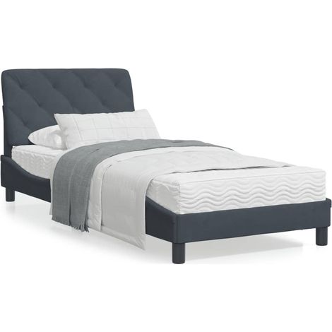 Cadre de lit avec tête de lit Gris foncé 90x190 Velours (1/5)