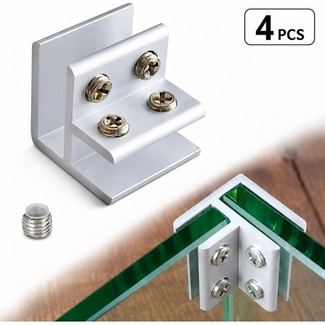 Lot de 4 pinces de verre à 90° en aluminium, pour panneaux de verre et carrelage 10-12 mm, avec vis, assemblage d'angle stable (1/5)
