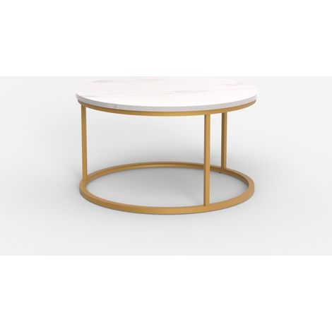 Table basse de salon rond 80cm effet marbre contemporain Ossidiana - Or