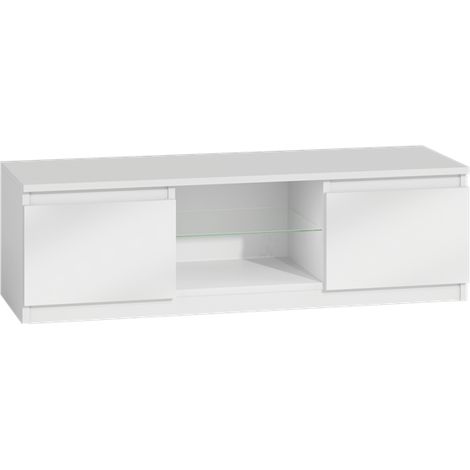 TIVOLI - Modern TV stand - 140x40x36cm - 2 niches + 2 doors - TV/audio storage - Gloss white (1/2)