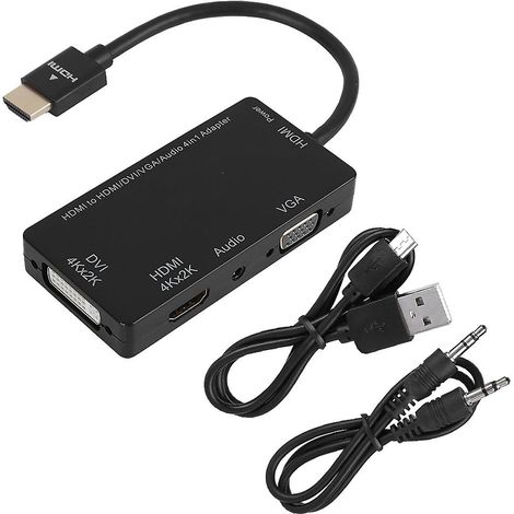 Adaptateur 4 en 1 HDMI vers DVI/VGA/HDMI 4K, compatible avec les PC et les téléphones portables, facile à installer. (1/5)