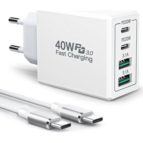 KLVGTIFS PU - Chargeur USB C, 40W USBC Chargeur Rapide iPhone Charge et 2M Cable USB C Prise Universel pour iPhone ,Samsung Galaxy ,iPad,AirPods (1/5)