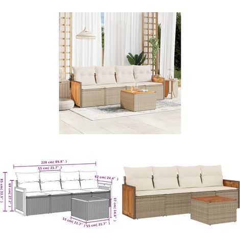 5-tlg. Garten-Sofagarnitur mit Kissen Beige Poly Rattan - Gartenmöbel - Outdoor Möbel - Rattan Gartenset - Lounge Set - Esstisch - Home & Living (1/3)
