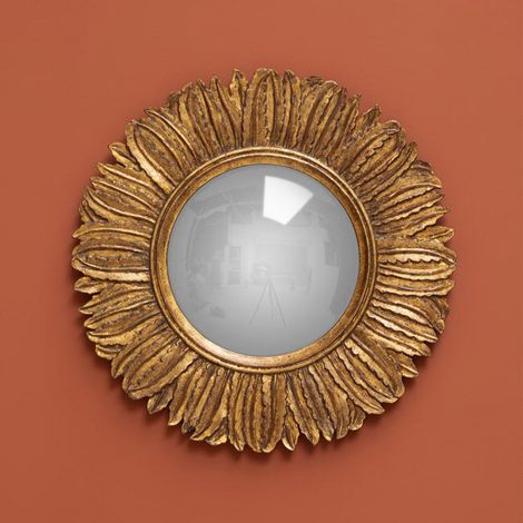 Miroir convexe bois plumes dorées cuivrées 3x56cm (1/2)