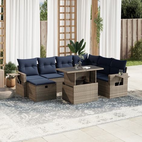 8-teiliges Gartensofa-Set mit Kissen, grau, Polyrattan (1/5)