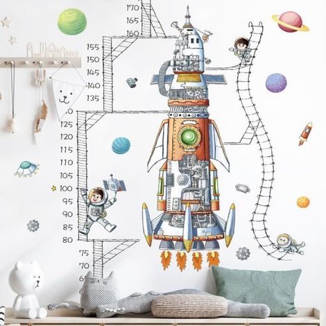 Adesivi murali - Decorazione per bambini - Astronauta e astronave - 90 cm - Rimovibili - Impermeabili (1/4)