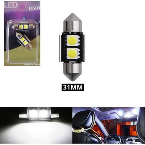 Pack de 2 ampoules LED 2 SMD 5050 31 mm 12 V, lumière blanche, Canbus sans erreur, en blister