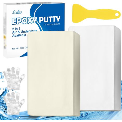 Mastic époxy, 284g mastic de piscine à réparation rapide, sous l'eau ou sur l'eau mastic de réparation - 2 parties d'argile gravée époxy pour coller le métal, les carreaux, le plastique (Blanc) (1/5)