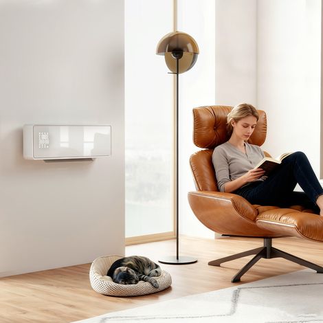 Calefactor Eléctrico Bajo Consumo de Pared 2000W con 3 Modos Pantalla LED Termostato Temporizador y Panel de Vidrio (1/5)