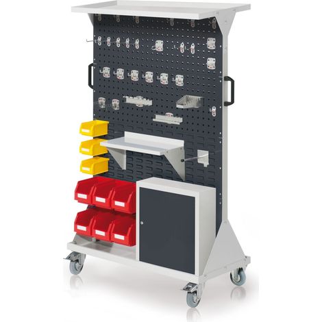 Kappes RasterMobil® mobiler Arbeitsplatzschrank Größe 4 1580x1000x500mm 4x Lochplatte 4x Schlitzplatte mit Auflageboden und Einhängeschrank 49-teilig anthrazitgrau