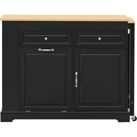 Mobile Kücheninsel aus MDF, schwarz/holz, ausziehbar, 112–180 x 45 x 92 cm (1/5)