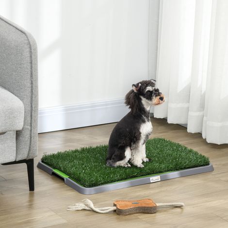 Toilette pour chien avec 2 tapis de gazon artificiel, grille et bac pour l'apprentissage de la propreté, 67 x 41 x 3,5 cm, verte