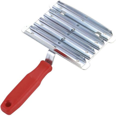 Striglia per cavalli zincata con dente fino e manico in PVC rosso (1/2)
