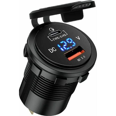 Autoladegerät, Autozubehör, Typ C, Auto-USB-Buchse, Steckdose, USB-Schnellladegerät mit LED-Voltmeter für Auto, LKW (Orange) (1/4)