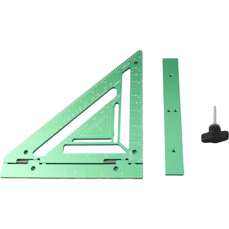 [JAMAIS UTILISÉ]Équerre de charpentier en alliage d'aluminium, avec vis de fixation pour gabarit, idéale pour les charpentiers et architectes (vert). (1/5)