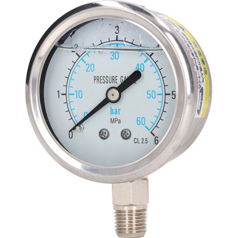 Druckmessgerät aus Edelstahl, vibrationsfest, Ölmanometer, 1/4-Zoll-NPT-Anschluss unten, 0–6 MPa (1/5)