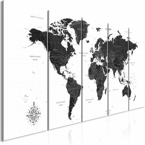 Tableau carte en noir et blanc étroite - 225 x 90 cm (1/4)