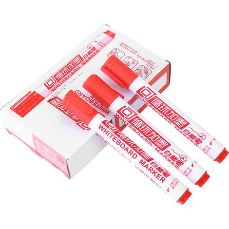 Lot de 10 feutres effaçables à sec non toxiques, couleur rouge, pour tableau blanc, fournitures scolaires et de bureau orientales. (1/5)
