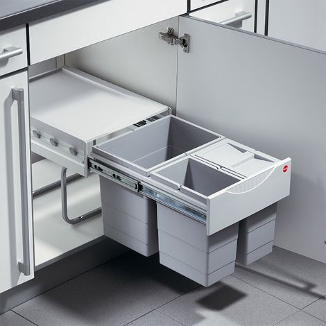 Hailo – Poubelle de cuisine encastrable 3 bacs 35L – Tri sélectif 18L + 8.5L + 8.5L – Couvercle fixe pour odeurs – Installation dans meubles 40cm