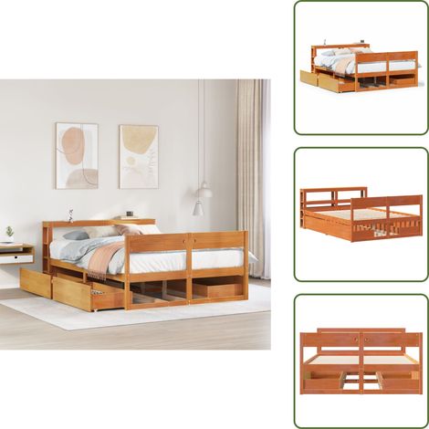 vidaXL Cadre de lit sans matelas cire marron 140x190cm bois pin massif