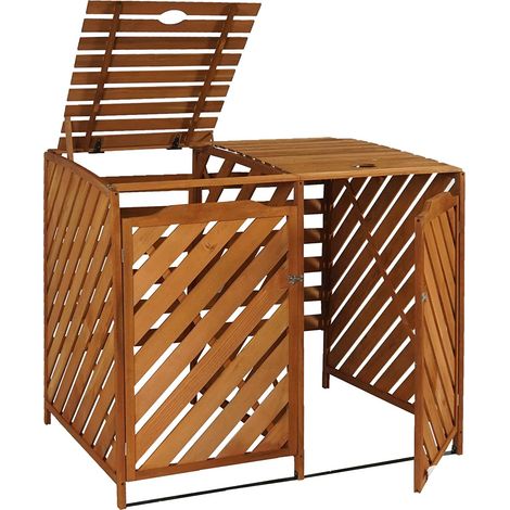 Cubo de basura exterior que alberga contenedores de basura de hasta 4 contenedores 112x63x96 en madera certificada FSC marrón 040005615