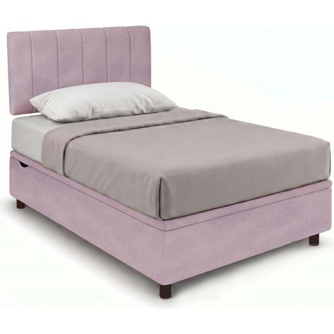 Letto Singolo Contenitore Imbottito 80x190 cm Microfibra Glicine BoxMax Testata Vertical (1/5)