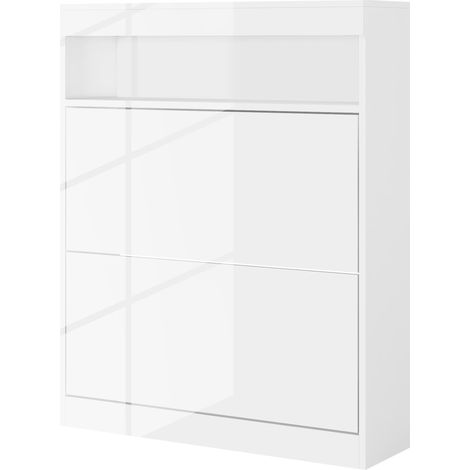 16 Shoe Pair Storage Cabinet, Flip Doors - High Gloss White (1/5)