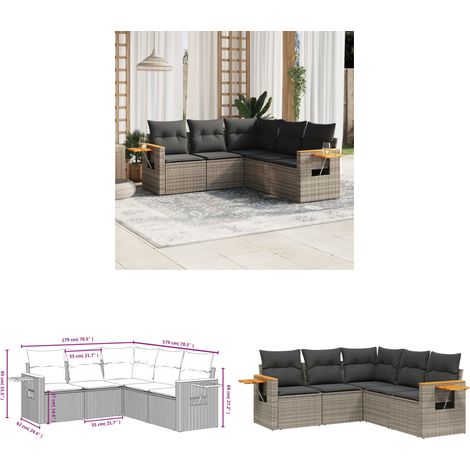 5-tlg. Garten-Sofagarnitur mit Kissen Grau Poly Rattan - Gartenmöbel - Sofasatz - Rattan Möbel - Outdoor Sofa - Lounge Set - Home & Living (1/3)