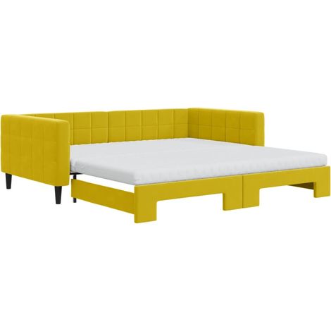 vidaXL Divano Letto Estraibile con Materassi Giallo 100x200 cm Velluto (1/5)