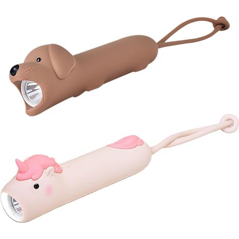 Lot de 2 lampes de poche rechargeables pour enfants en silicium : à intensité variable, en silicone, avec chiot et licorne, stroboscopique portable, lampe de poche LED pour enfants à partir (1/5)