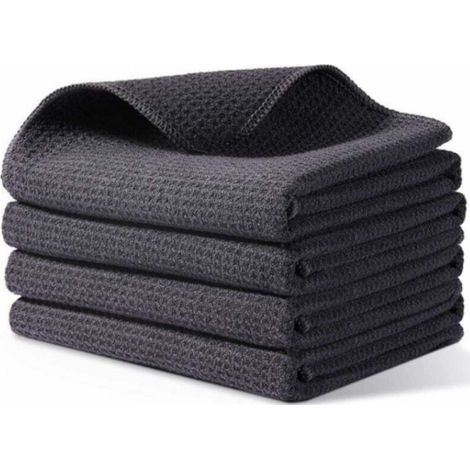 Torchons de Cuisine, 73 x 34cm Serviettes Microfibre Très Épais Super Absorbants, Torchon Vaisselle pour Nettoyage de Maison, Conception de Tissage d'ananas, Lot de 4, Gris (1/5)