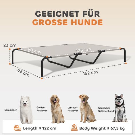 Hundeliege Outdoor, Erhöhtes Hundebett für große Hunde, mit Stahlrahmen, atmungsaktiv Netzgewebe, 152x94x23 cm, Beige (1/5)