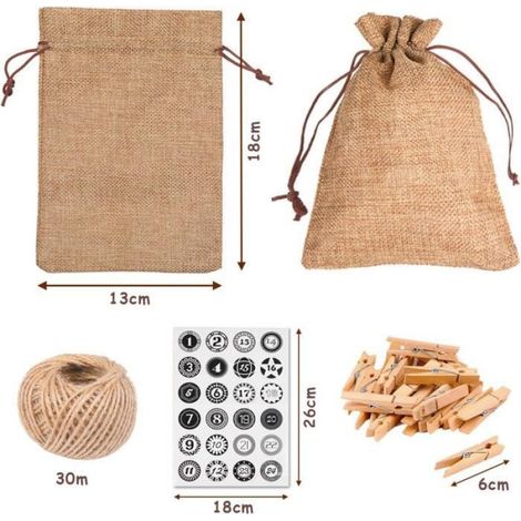 24 Calendrier de l'Avent-Sac en Tissu, 24 Numérique Autocollants,DIY Noël Cadeaux Sacs à, Rangement de Petits Objets Sac (1/4)