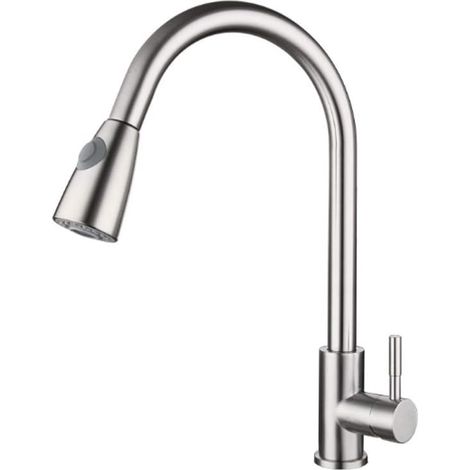 Cuisine multifonctionnelle eau chaude et froide évier robinet extractible lavabo universel télescopique robinet en acier inoxydable brossé (1/5)